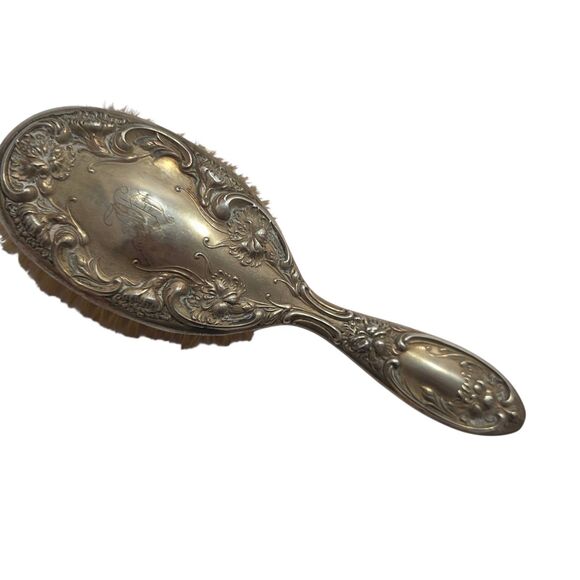 Antique Sterling Silver Clothes Brush Repousse Floral Vanity Grooming Tool main image 6